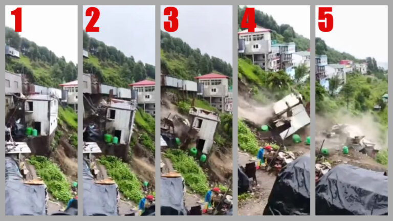 टिहरी में ताश के पत्तों की तरह ढहा मकान, रेस्टोरेंट खाली कराए गए